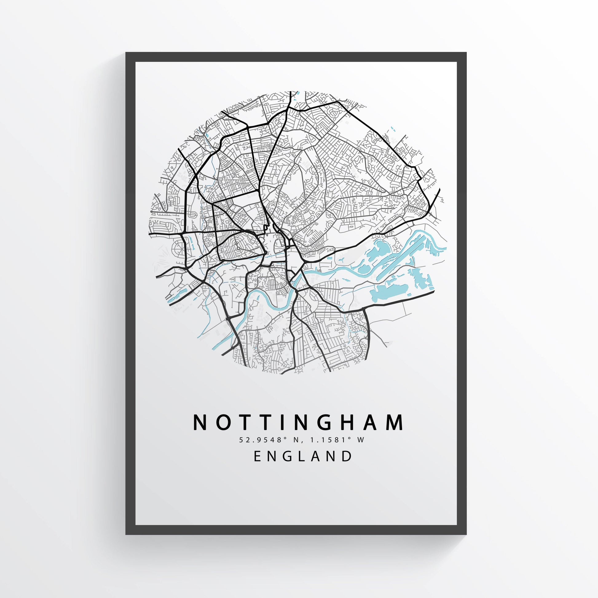 NOTTINGHAM City Map Print | Nottingham Street Map Road | England Poster Art | Nottingham Wall Art | Variety Sizes - 98types