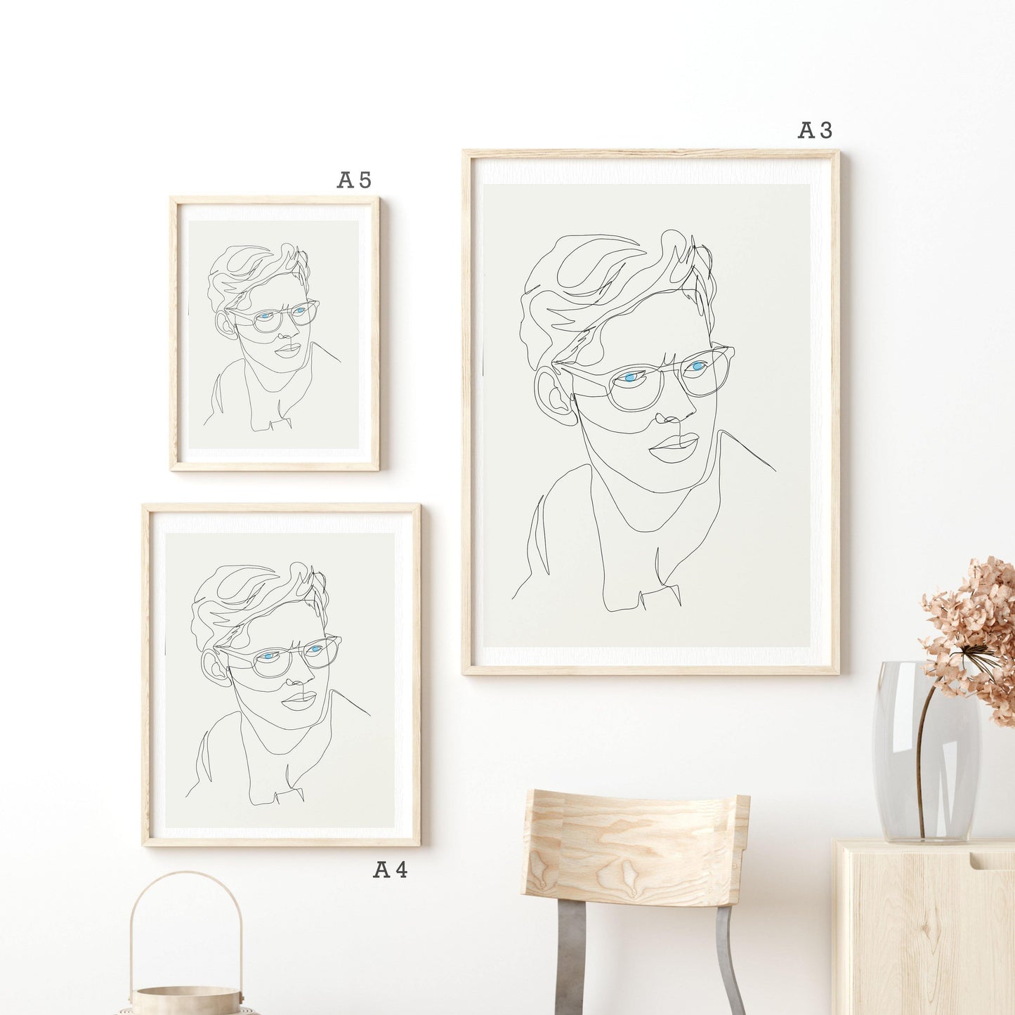 Man with glasses Line Art Print | Contemporary Minimal Wall Decor | Scandi Design Style