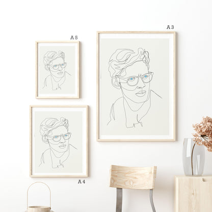 Man with glasses Line Art Print | Contemporary Minimal Wall Decor | Scandi Design Style