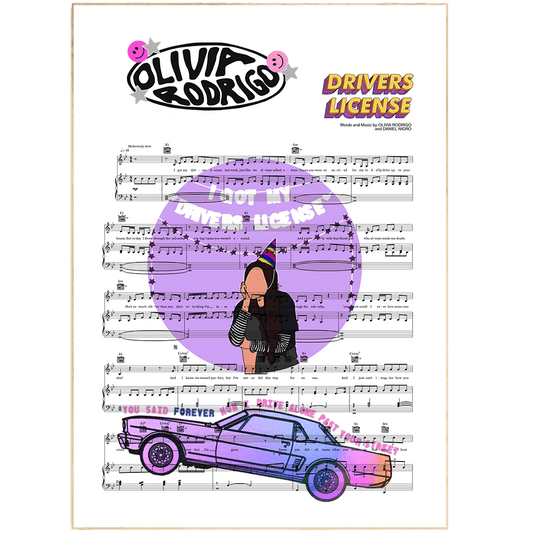 Olivia Rodrigo Driver Licence Song Music Print | Song Music Sheet Notes Print  Everyone has a favorite song and now you can show the score as printed staff. The personal favorite song sheet print shows the song chosen as the score. 
