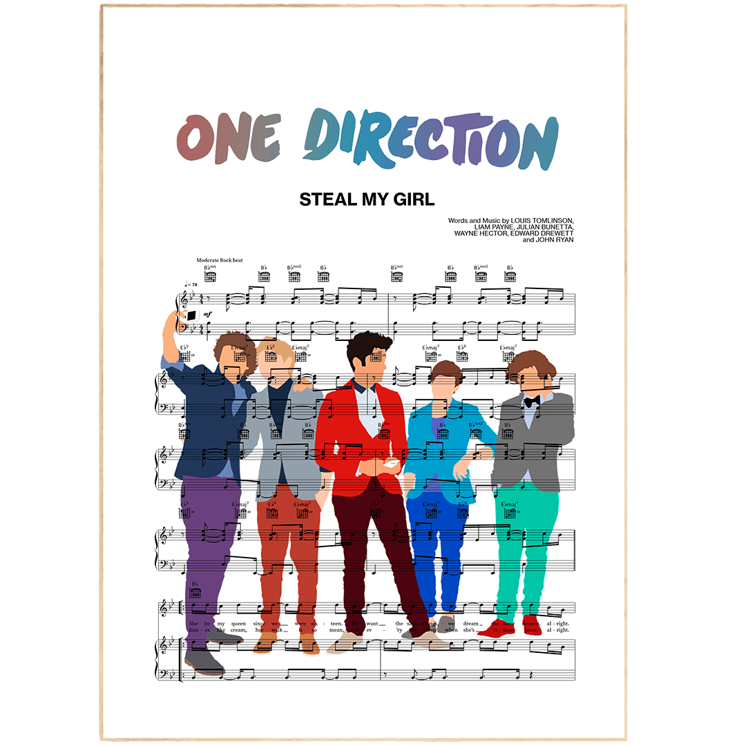 one direction - STEAL MY GIRL Print Song Music Sheet Notes Print  The perfect addition to any room. One Direction is one of the most popular boy bands in the world and this STEAL MY GIRL Poster is a great way to show your love for their music. The simple and elegant design is perfect for any room in your home. Printed on high quality paper, this poster is a great addition to your home décor.