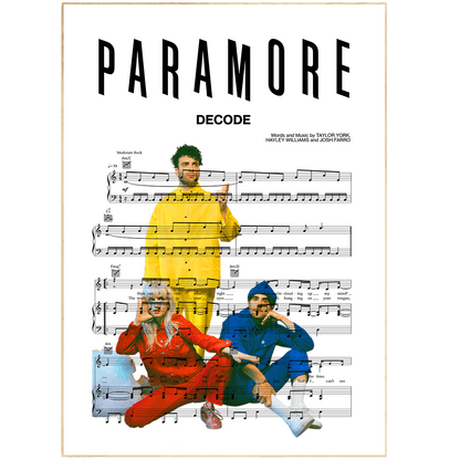 Take your walls from drab to fab with this Paramore - DECODE Poster. It's the perfect way to add a pop of personality to your space. Featuring the first dance wedding song lyrics, this stylish poster will make a statement in any kitchen or livingroom. With its great quality printing design, it will serve as a timeless reminder of your love for years to come. Add an extra special touch by customising it with names and dates—it's the perfect way to commemorate anniversaries or weddings.