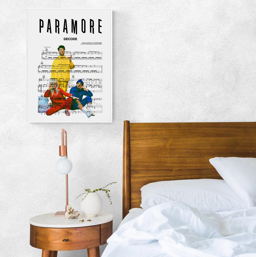 Take your walls from drab to fab with this Paramore - DECODE Poster. It's the perfect way to add a pop of personality to your space. Featuring the first dance wedding song lyrics, this stylish poster will make a statement in any kitchen or livingroom. With its great quality printing design, it will serve as a timeless reminder of your love for years to come. Add an extra special touch by customising it with names and dates—it's the perfect way to commemorate anniversaries or weddings.
