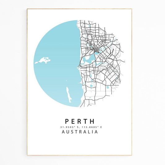 Perth Map Print and Perth Australia Maps for Blue