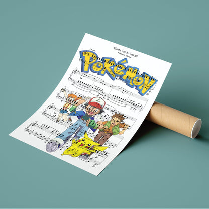 Pokemon - Gotta Catch 'Em All Print | 98 Best Song Music Sheet Notes Print 