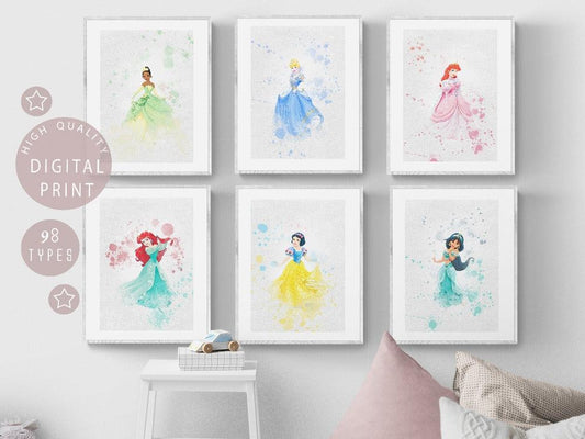 Set 12 Disney Princess Printable Art On Sale INSTANT DOWNLOAD Disney Watercolor Princess Print Wall Disney Elsa Belle Princess Poster Disney