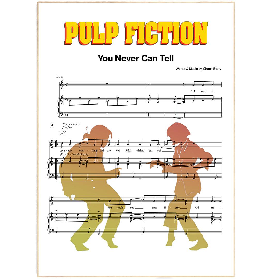 Pulp Fiction You Never Can Tell Poster Song Print | Song Music Sheet Notes Print Everyone has a favorite song especially Pulp Fiction Print, and now you can show the score as printed staff. The personal favorite song sheet print shows the song chosen as the score. 