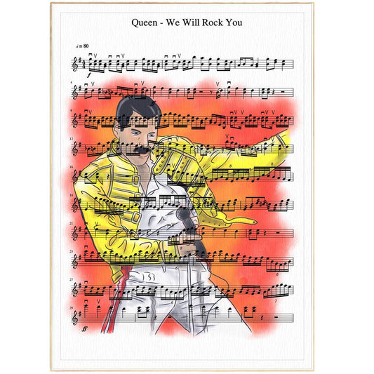 Queen - We Will Rock You (Official Video) Print | Sheet Music Wall Art | Song Music Sheet Notes Print