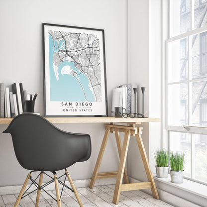 San Diego York Map Print | California Map Art Poster | San Diego City Street | United States Road Map Print | Variety Sizes - 98types