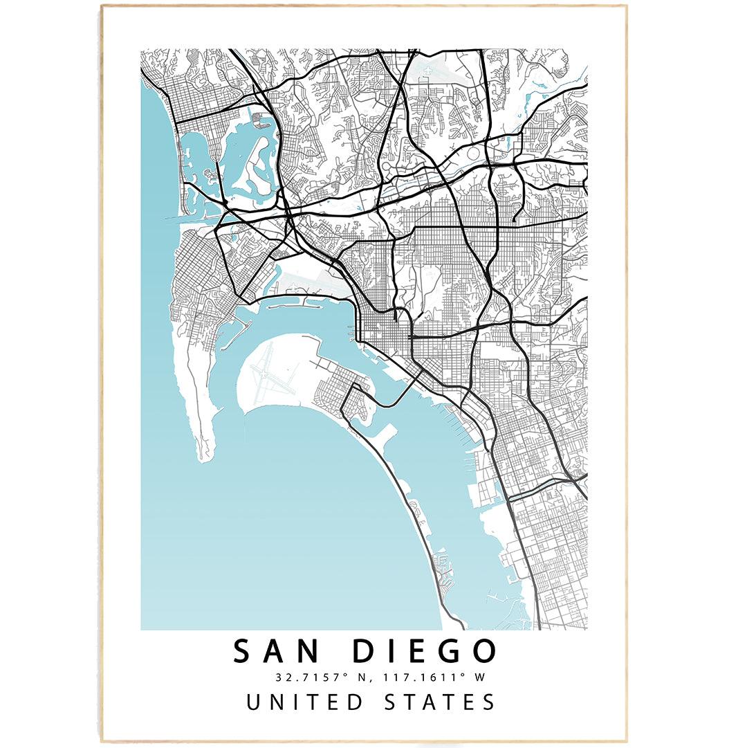 San Diego City Street Map Print - 98types