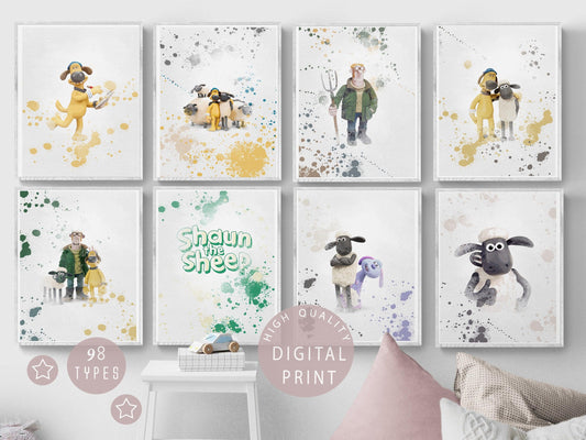 Shaun the sheep Set of 8 Printable Watercolour Print. This Shaun The Sheep Vintage Splatter Wall Art Print will be digitally. All of our posters & prints are available in a variety of sizes and either as a print on its own or ready framed. Warm-hearted preschool series.