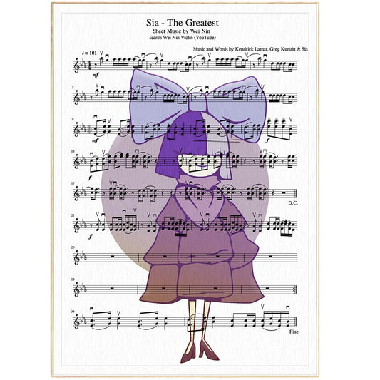 Sia - The Greatest Print | Sheet Music Wall Art | Song Music Sheet Notes Print