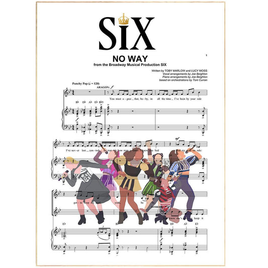 Six - No way Print | Song Music Sheet Notes Print  Everyone has a favorite Song lyric prints and Six now you can show the score as printed staff. The personal favorite song lyrics art shows the song chosen as the score.