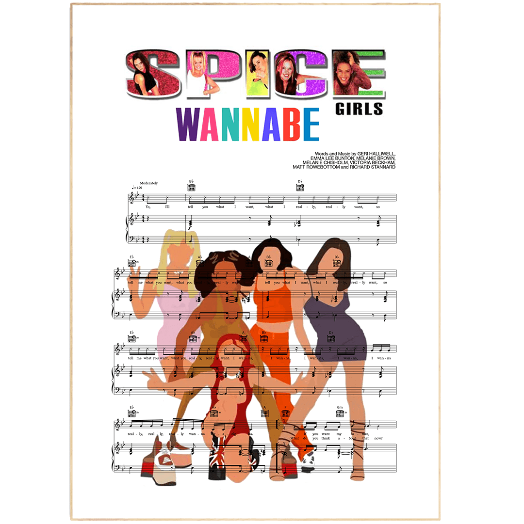 Spice Girls - Wannabe Song Music Print | Song Music Sheet Notes Print Everyone has a favorite song especially Spice Girls Wannabe, and now you can show the score as printed staff. The personal favorite song sheet print shows the song chosen as the score. 