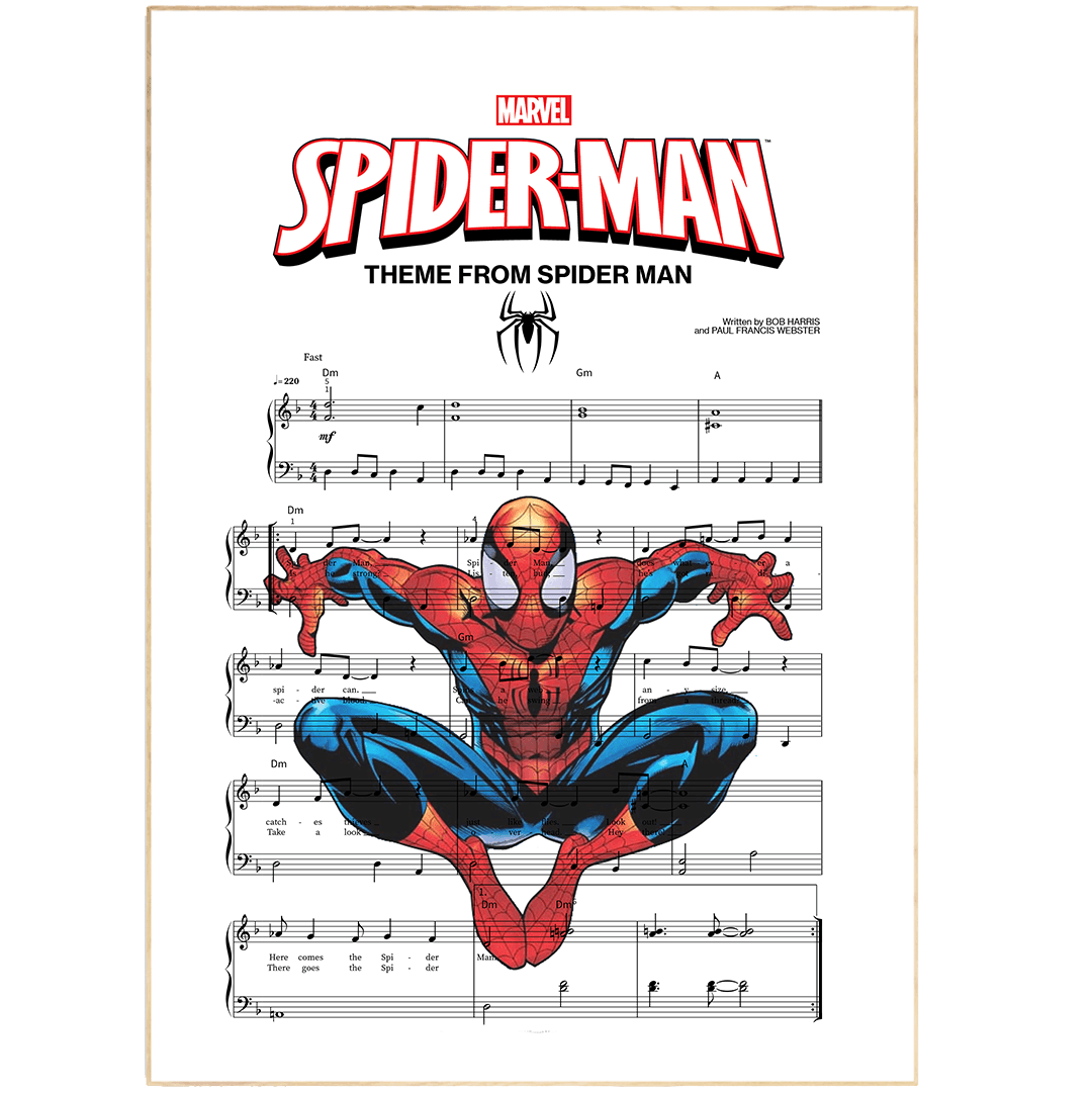 Bring your favorite superheroes to life with this Spider Man - Main Theme Poster. Combining music and art, this stylish home decor piece is sure to captivate any music fan or Marvel aficionado. Featuring the melodic main theme of the movie in art form, you can show off your love of superheroes and music all in one. No matter what room you hang it in, everyone will know the power of Spider Man. So go ahead and show your fandom—this poster is perfect for any wall!