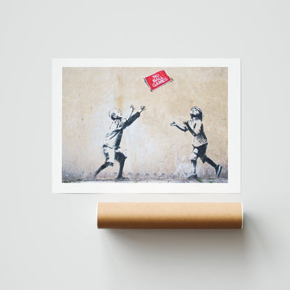 Transform your everyday walls with the addition of this stunning No Ball Games Print. Capturing the essence of artist Banksy's iconic street art, this vibrant print adds life and energy to any room. Whether it be in the living room, bedroom or bathroom, this street art print will bring a playful yet edgy feel to your decor. This art graffiti poster truly exemplifies the beauty of street art and expresses a unique perspective on urban culture.