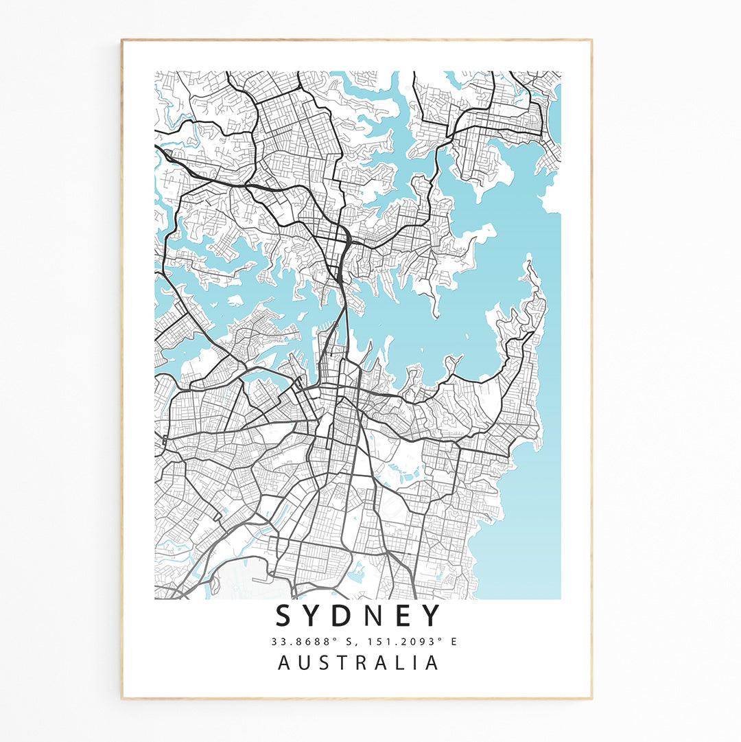 Sydney City Wall Art Print - Sydney Street Map Wall Poster - Sydney Australia Map Wall Art Gift - Sydney Map Printable Art - Minimalist Map.