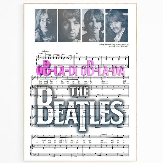 The Beatles - Obladi Oblada Song Music Print | Song Music Sheet Notes Print  Everyone has a favorite song and now you can show the score as printed staff. The personal favorite song sheet print shows the song chosen as the score. 
