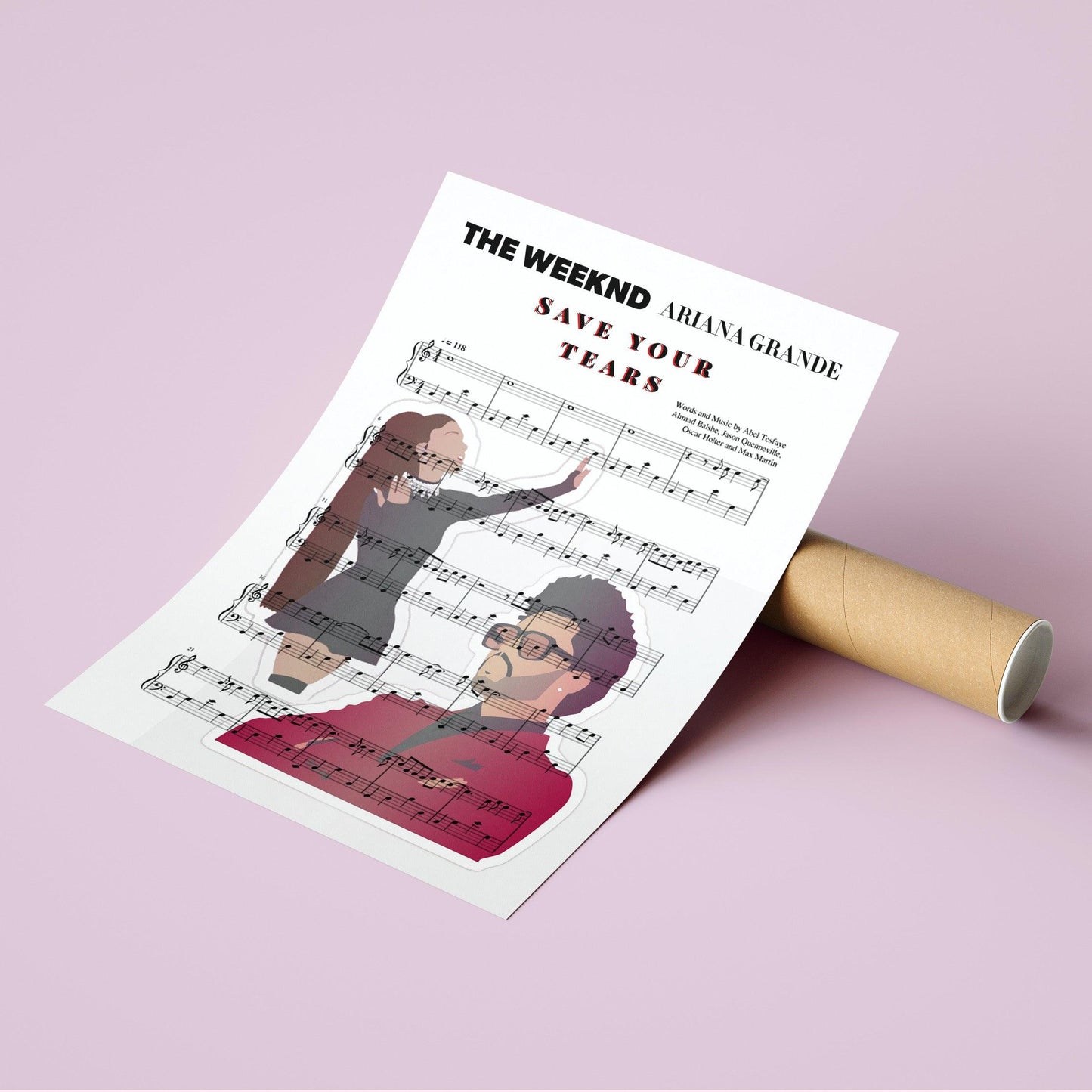 The Weeknd - Save Your Tears Song Music Print | Song Music Sheet Notes Print  Everyone has a favorite song and now you can show the score as printed staff. The personal favorite song sheet print shows the song chosen as the score. 