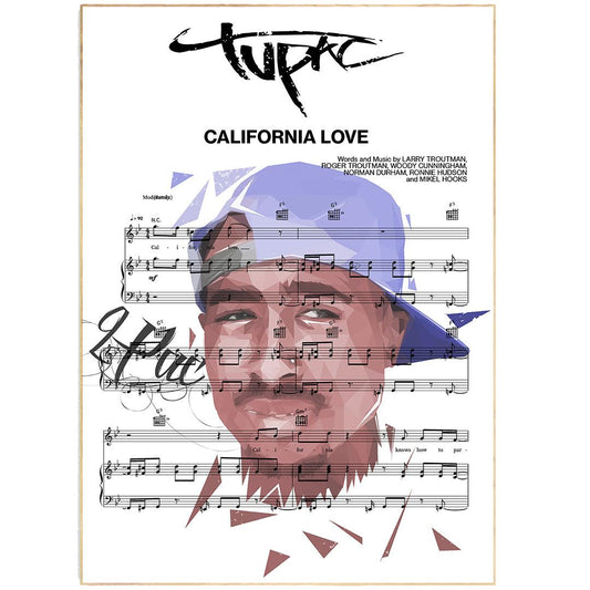 2Pac - California Love Print | Song Music Sheet Notes Print Everyone has a favorite song especially 2pac Music Print, and now you can show the score as printed staff. The personal favorite song sheet print shows the song chosen as the score. 