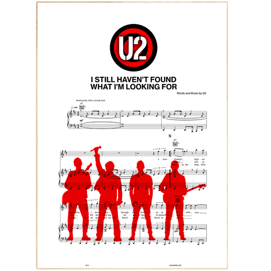 If you're looking for an iconic piece of music art to decorate your walls, look no further. The legendary U2 is captured in this beautiful print, which is perfect for any music lover. With its simple and stylish design, it would look great in any kitchen or living room. Why not personalize it with your own message or wedding song lyrics? It makes the perfect gift for a special occasion.