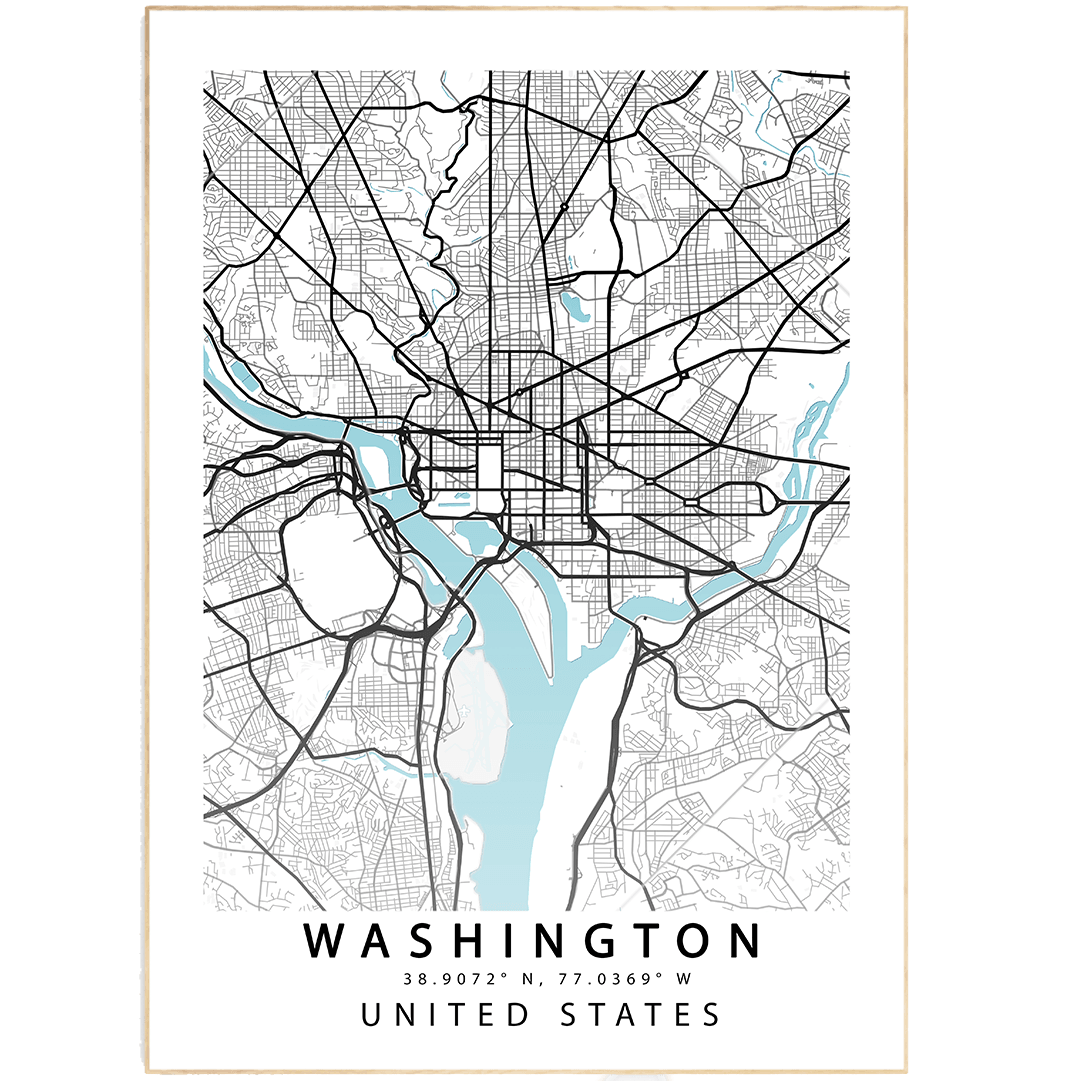 This modern map print of Washington, D.C. is the perfect way to show your love of maps. With its beautiful design and accurate representation of the city, this print is sure to please anyone who sees it. A great addition to any home or office, this print is a must-have for anyone who loves maps.