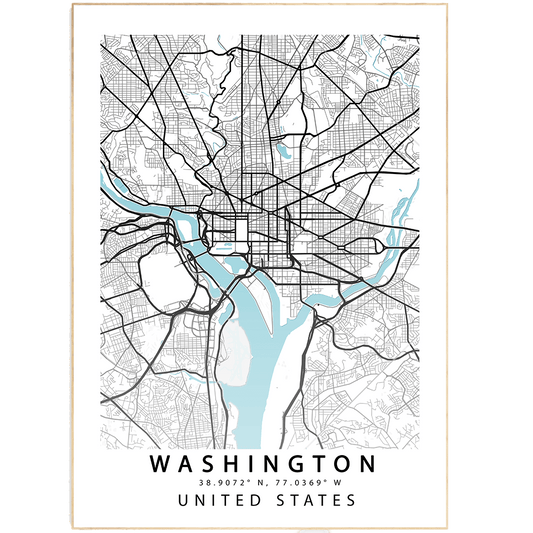 This modern map print of Washington, D.C. is the perfect way to show your love of maps. With its beautiful design and accurate representation of the city, this print is sure to please anyone who sees it. A great addition to any home or office, this print is a must-have for anyone who loves maps.