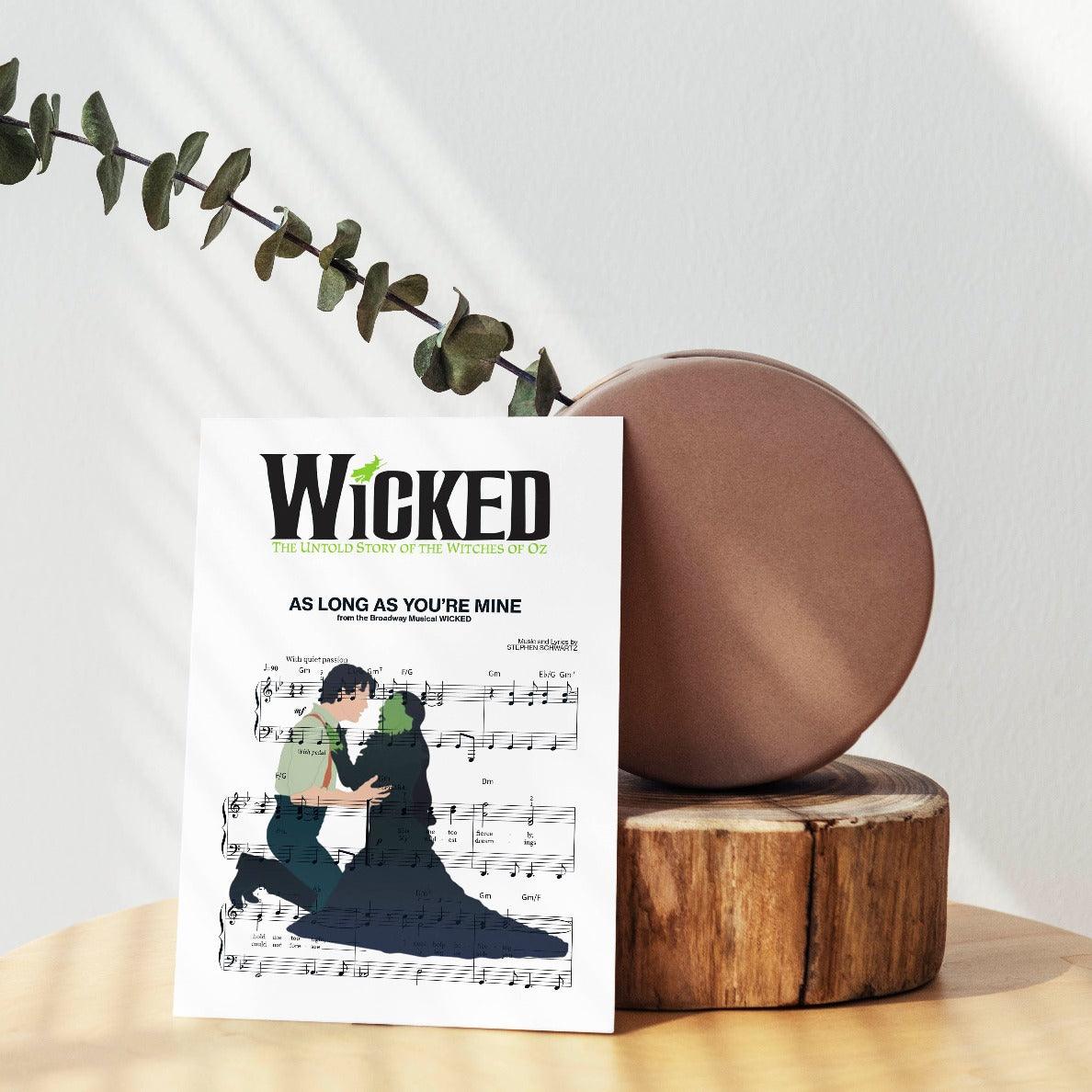 If you're a fan of the show Wicked then you're going to love this poster! This bright and colorful poster was designed and printed in the UK. It features the song lyrics to "As Long As You're Mine" from the musical Wicked. It would look great in any room, and would make a perfect addition to your Wicked collection.