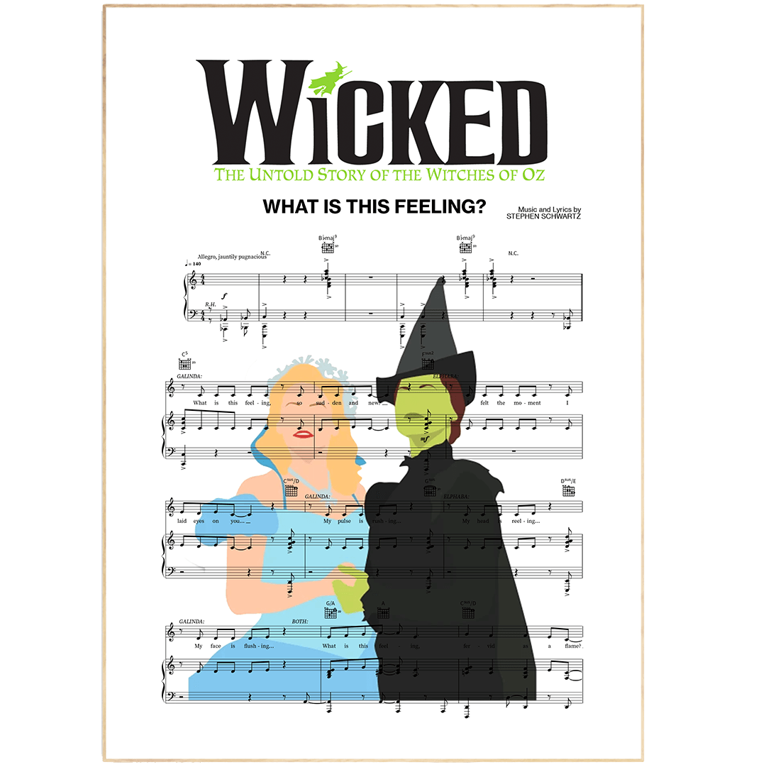 Wicked - What Is This Feeling Music Print | Song Music Sheet Notes Print Everyone has a favorite song especially Wicked, and now you can show the score as printed staff. The personal favorite song sheet print shows the song chosen as the score. 